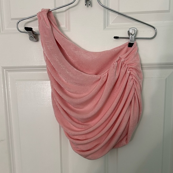 Light Pink Shimmery One Shoulder Top - Picture 2 of 4